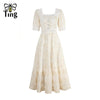 Tingfly Sweet Soft Girl A Line Dress Summer Lace Embroidery Button Decor Party Dresses Casual Street Boho Vestidos Midi Feminino