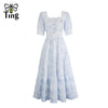 Tingfly Sweet Soft Girl A Line Dress Summer Lace Embroidery Button Decor Party Dresses Casual Street Boho Vestidos Midi Feminino