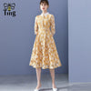 Tingfly Vintage Elegant Flower Lace Knee Length Midi A Line Party Dinner Dresses Button Up Lady Casual Lace Dress Frocks Women D
