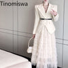 Tinomiswa  Temperament 2 Piece Sets Womens Outfits Solid Color Belt Blazers High Waist Big Swing Sweet A-line Skirts