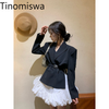 Tinomiswa Korean Blazer Suits Long Sleeve Black Tailored Coats High Waist Skirts  Women Two Piece Set Outfits
