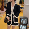 Tinomiswa Korean Style Sweet 2 Piece Sets Womens Outfits Fungus Patchwork Long Sleeve Tops High Waist A-line Mini Skirts