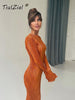 TiulZial Basic Orange Maxi Bodycon Dress Autumn Summer Long Sleeve Pleated Dress 2023 Plisse Casual Dresses Women