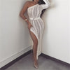 Knitted Women Long Dress One Shoulder Hollow Out Maxi Dress High Split Party Dresses Women Sexy Bodycon Clubwear