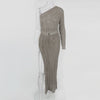 Knitted Women Long Dress One Shoulder Hollow Out Maxi Dress High Split Party Dresses Women Sexy Bodycon Clubwear
