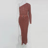 Knitted Women Long Dress One Shoulder Hollow Out Maxi Dress High Split Party Dresses Women Sexy Bodycon Clubwear
