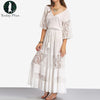 Long Summer Fashion Sexy Robe Women Dresses Sundress Boho Maxi Beach Loose Lace White Casual Dress Style Brand