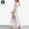 Long Summer Fashion Sexy Robe Women Dresses Sundress Boho Maxi Beach Loose Lace White Casual Dress Style Brand