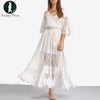 Long Summer Fashion Sexy Robe Women Dresses Sundress Boho Maxi Beach Loose Lace White Casual Dress Style Brand