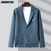 Top Grade Brand Casual Slim Fit Striped Blazer Jacket Smart Elegant Stylish Knitted Suit Men Coat Mens Clothes 2023