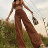 Top Brown Flower Patchwork Women's Jeans Pants High Waist Brown Wide Leg Trousers 2022 Streetwear Baggy Joggers