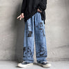 Top Vintage Washed Jeans Women Streetwear Jeans Harajuku Cartoon Anime Print Jeans Man Jeans Loose Wide Leg Pants Cotton