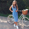 Blue Striped Dress Bow Bandage Sexy Summer Off Shoulder Women Party Dresses Single-Breasted Midi Elegant Shirt Dress