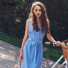 Blue Striped Dress Bow Bandage Sexy Summer Off Shoulder Women Party Dresses Single-Breasted Midi Elegant Shirt Dress