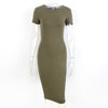 Bodycon Women Dress Short Sleeve Robe Sexy Summer Office Dresses Knee-Length Bandage Midi Black Army Green Pencil Dress