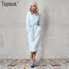 Light Blue Belt Women Dress Winter 2022 New Solid Long Sleeve Mid-Calf Straight Dresses O-Neck Casual Vestidos