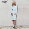 Light Blue Belt Women Dress Winter 2022 New Solid Long Sleeve Mid-Calf Straight Dresses O-Neck Casual Vestidos