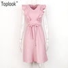 Pink Ruffles Bandage Summer Dress Women 2022 New Sleeveless Knee Length Zipper Vestidos Sexy Elegant Party Dresses