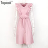 Pink Ruffles Bandage Summer Dress Women 2022 New Sleeveless Knee Length Zipper Vestidos Sexy Elegant Party Dresses