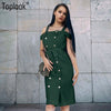 Sexy Button Bandage Dress Women 2022 Green Straight Elegant Sleeveless Knee Length Vestidos Office Lady Summer Dress