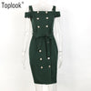 Sexy Button Bandage Dress Women 2022 Green Straight Elegant Sleeveless Knee Length Vestidos Office Lady Summer Dress