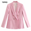 Toppies 2022 Autumn Pink White Blazer for Women Double Breasted Slim Suit Jacket Office Ladies Blazer