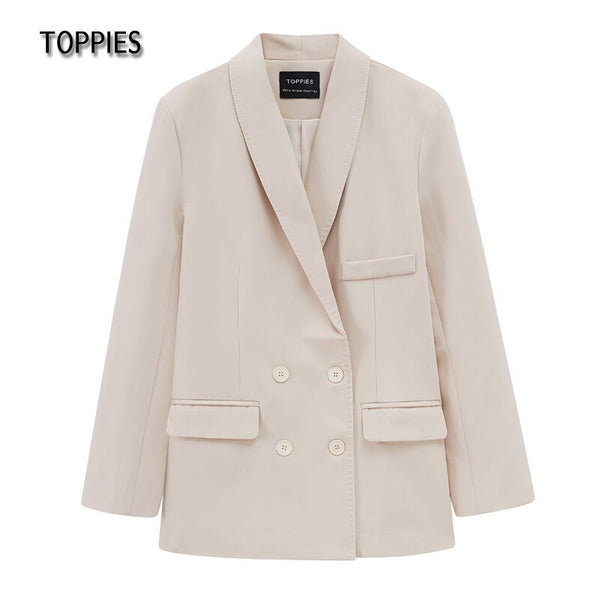 Toppies 2023 Spring Double Breasted Blazer Korean Chic Suit Jackets Korean Ladies Formal Business Clothes