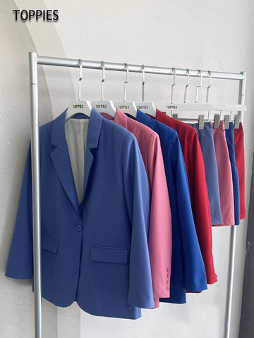 Toppies 2023 Spring Womens Skirts Set Blue Blazer Two Piece Suit Set Jacket Office Ladies Formal Clothes High Waist Skirt