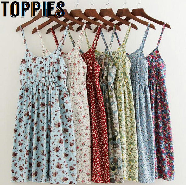 Toppies Women 2023 Summer Floral Printed Beach Dress A-Line Cotton Dress Sexy Backless Mini Dresses Camisole