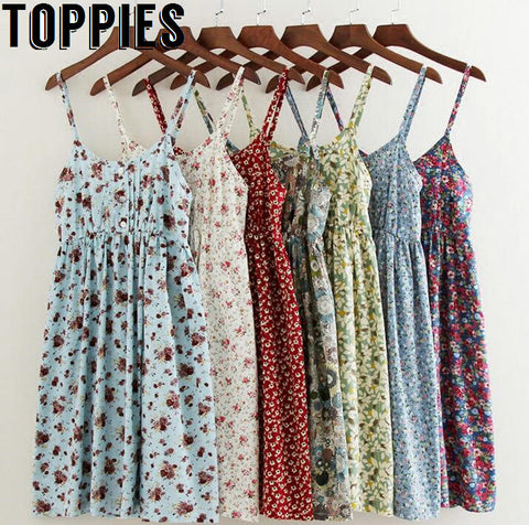 Toppies Women 2023 Summer Floral Printed Beach Dress A-Line Cotton Dress Sexy Backless Mini Dresses Camisole