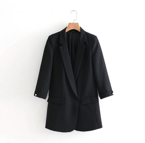 Women Spring New Causal Loose Women Blazer Pearl Buttons Three-quarter sleeves blazer with pockets women jackets