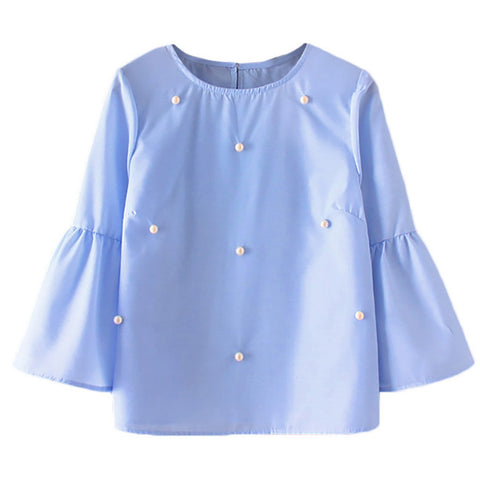 Tops For Womens Tops and Blouses 2022 Streetwear Pearl Flare Sleeve Shirts Tunic Ladies Top Clothes Womens Clothing