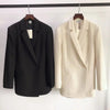 Totem Black Double-breasted Shoulder Pads Blazer Women 2023 Fall Minimalist Style Design Loose Suit Collar Coat