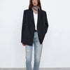 Totem Black Double-breasted Shoulder Pads Blazer Women 2023 Fall Minimalist Style Design Loose Suit Collar Coat