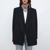 Totem Black Double-breasted Shoulder Pads Blazer Women 2023 Fall Minimalist Style Design Loose Suit Collar Coat