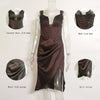 Townlike Stretch Satin Elegant Dress Women High Split Deep V Neck  Sexy Party  Dress  2022 Summer Dresses With Fishbone Vestidos