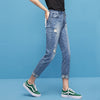 2022 Autumn Ripped Jeans for Women Streetwear Hole Washing Bleached Denim Pants Hemming Loose Pencil Pants for Female