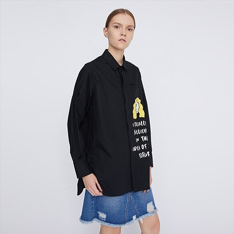 Funny Printed Avatar Letter Autumn Shirts Loose Black White Women Blouses Office Lady Work Wear Shirts Blusas Mujer 2022