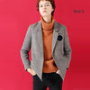 Vintage Plaid Blazer Turn Down Collar One Button Long Sleeve Coat Casual Outerwear Casaco Femi Women Blazers and Jackets