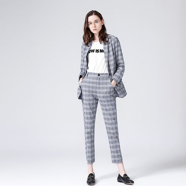 Women Blazers 2022 Spring Fashion Office Lady Jacket Plaid Slim Formal Suits Turndown Collar Single Button Female Blazer