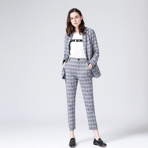 Women Blazers 2022 Spring Fashion Office Lady Jacket Plaid Slim Formal Suits Turndown Collar Single Button Female Blazer