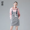 Women Suspender Dress Cute Pocket Cat Printed Summer Jeans Dresses Students Striped Mini Denim Bodycon Vestidos Mujer