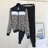 Tracksuit Women Leopard Knit Zip Cardigan Tops+Pants Suit 2PCS Sets Long Sleeve Jacket Coat Woman Casual Sweater Trousers Suits