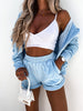 Tracksuits 2023 Women's Sports Running Outfit Summer Long Sleeve Solid Color Zip Up Hoodie + Shorts Sets Suit Two-piece Suit
