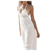 Traf Sexy Women's Dress Elegant White Lace Beach Crochet Backless Bohemian Halter Maxi Long Femme Dress Vestido De Mujer