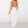 Traf Sexy Women's Dress Elegant White Lace Beach Crochet Backless Bohemian Halter Maxi Long Femme Dress Vestido De Mujer