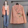 Trend Office Lady Blazer Vintage Embroidery Coat Women Chic Notched Collar Jacket Casual Stylish Ladies Outerwear 2023