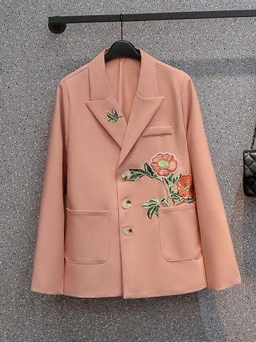 Trend Office Lady Blazer Vintage Embroidery Coat Women Chic Notched Collar Jacket Casual Stylish Ladies Outerwear 2023