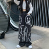 Trendy Unisex Vintage Graffiti Jeans High Waist Wide Leg Wild Casual Chic Pants Retro Style Streetwear Cool Straight Trousers