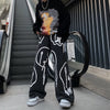 Trendy Unisex Vintage Graffiti Jeans High Waist Wide Leg Wild Casual Chic Pants Retro Style Streetwear Cool Straight Trousers